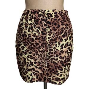 Ronny Kobo Revolve size Medium Mini Skirt Brown Satin Leopard Animal Print New